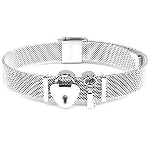 THIORA Simplicity Line Armband van mesh voor dames, set met individuele bedeltjes voor vrouwen, roestvrij staal, zilver, roségoud, goud (Unlocked Love - zilver), Eén maat