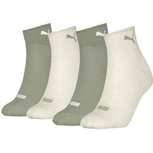 PUMA Dames Quarter (verpakking van 4 stuks), Warm Wit Melange/Groen, 39-42 EU