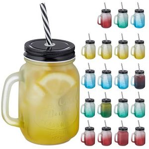 Relaxdays drinkglazen - set van 20 - retro glazen - zomers design - rietje & deksel - glas