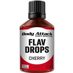 Body Attack Flav DropsÂ®, 50 ml, Cherry, aromadruppels voor levensmiddelen, suikervrije smaakdruppels zonder calorieÃ«n, veganistisch en kwaliteit Made in Germany