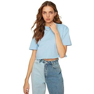 Trendyol Dames Blue Steep Collar Crop T-Shirt, L