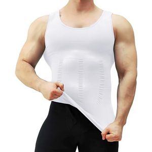 MEETYOO Compressie-tanktop voor heren, shapewear, mouwloze spiershirts, gym, sport, onderhemd, bodybuilding, workout, bodyshaper, bovendeel, wit, XL