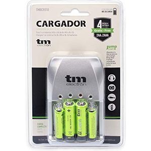 TM Electron TMBCR010 oplader met 4 batterijen, LED-indicator voor laadstatus, ompolingsbeveiliging, incl. 2 x AA (2450 mAh) en 2 x AAA (900 mAh), groen
