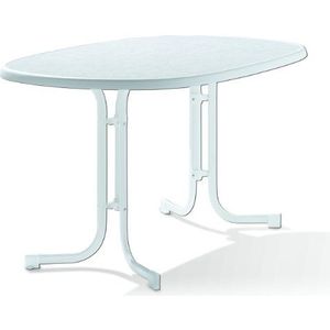 Sieger 152/W Boulevard-klaptafel met mecalit-Pro-plaat 140 x 90 cm, stalen buisframe wit, tafelblad marmerdecor wit, naturel