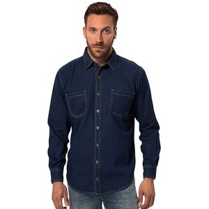 JP 1880 Heren grote maten oversized Menswear L-8XL jeanshemd lange mouwen, Kentkraag, Modern Fit, tot 8XL, Tall 822894, blauw, 4XL