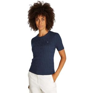 Tommy Hilfiger Women's Knitted Jumper CO-Kabel MIDDEN GG SS C-NK SWT WW0WW38744, Blauw (Donker Nacht Marine), XXS