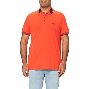 BOSS Heren Paule Slim Fit poloshirt van stretch-piqué met logo's, Helder Orange821, S