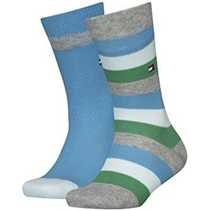Tommy Hilfiger Unisex TH Kids Basic Stripe 2P CLSSC Sock, Light Grey Melange/Blue/Green, 27/30, lichtgrijs gemêleerd/blauw/groen, 27/30 EU