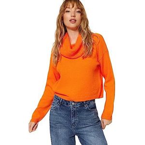 Trendyol FeMan Regular fit Basic coltrui met capuchon en kraag, oranje, M, Oranje, M