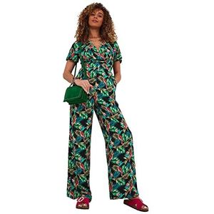 Joe Browns Vrouwen Petite tropische print Wrap Voorkant Wijde Pijpen Korte Mouw Jumpsuit, Multi, 8, Meerkleurig
