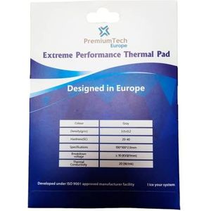 PremiumTech Professionele thermische pad met extreme prestaties met 20 W/MK warmtegeleiding, ideaal voor high-end GPU of CPU, maat XXL 100 x 100 mm (2 mm)