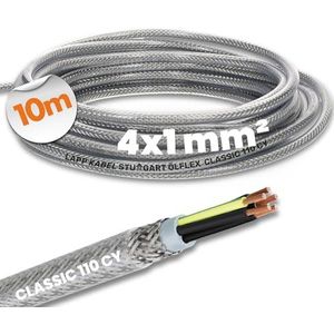10 meter Lapp 1135204 Ölflex Classic 110 CY afgeschermde besturingskabel 4x1 mm² met groen-gele beschermgeleider I afgeschermde kabel 4-aderig I stuurkabel 4-draads met kap I buitenmantel transparant