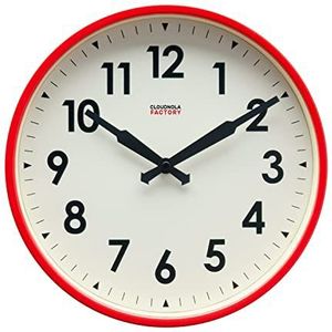 Cloudnola Metalen klok, industriële stijl, wandklok met modern design, stil kwartsuurwerk, rood