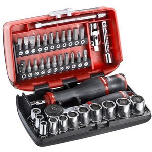 FACOM Dopsleutelset 1/4 inch en schroefbits, 38-delig, incl. cliquet, 6 pan-bits, R2NANOPB