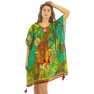 Mandala Life ART Groene pareo voor dames, met kwastjes, katoen, groot, strand, sarong, strandhanddoek, wikkelrok, strandrok, wandtapijt, wikkeldoek, bikini, bedekking, doek voor badpak, luipaard