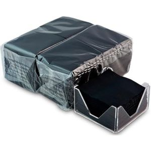 Verpakking met 300 zwarte papieren cocktailservetten + servettenhouders van transparant plexiglas, micropuntstructuur, dik en absorberend, 10 x 10 cm, opgevouwen Hostelnovo