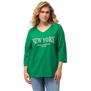 Ulla Popken Dameskleding Plus Size Curvy stad naam grafisch T-shirt 826469, Emerald Groen, 20-22