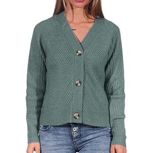 ONLY Womens Stretch Cardigan Cropped Knit Sweater ONLCAROL Structure Long Sleeve V-Neck Pullover, Colour:Green, Size:XL