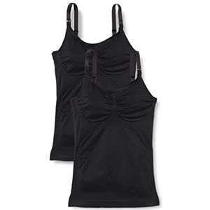 Viamod Onderhemd voor dames, naadloos, verpakking van 2 stuks, zwart (black 0004), 38