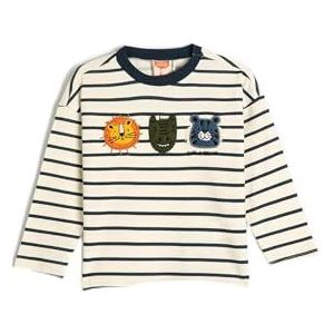 Koton Babyboys T-shirt met lange mouwen en ronde hals, dierenprint, zachte binnenkant, ecru strip (0s1), 2-3 Jaar