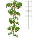 Relaxdays plantensteun, set van 2, elk met 4 ringen, 120 cm, ijzer & kunststof, tomatensteun voor tuin & balkon, groen