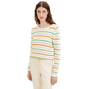TOM TAILOR Dames Gebreide trui van biologisch katoen 1016350, 31604 - Orange Green Multicolor Stripe, XXL