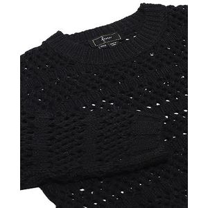 faina Stijlvolle gebreide trui voor dames, met hol design en ronde hals, zwart, maat XS/S, zwart, XL