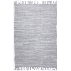 Dhurry | Fleckerl | plat geweven tapijt van 100% katoen; handgeweven, wasbaar, aan beide zijden bruikbaar | 160 x 230 cm; grijs | Happy Cotton