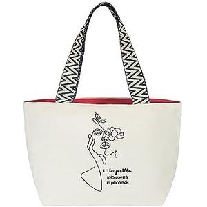 hello-bags. Premium canvas tas voor dames incl. ritssluiting buiten, binnenzak met ritssluiting en rode linnen voering, cadeauverpakking, kleur: ecru/zwart, 50 x 30 cm, Ruw