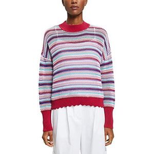 edc by Esprit Licht verkorte katoenen trui van gestreept mesh, donkerroze (dark pink), XL