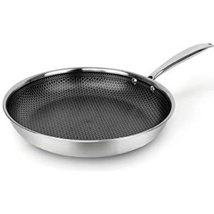 Qdesign - Triply roestvrijstalen pan - braadpan met antiaanbaklaag, voor alle warmtebronnen, ook inductie, gezond, vetarm koken, krasbestendig, 28 cm