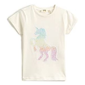 Koton T-shirt met eenhoorn, met korte mouwen en ronde hals voor meisjes, gebroken wit (001), 4-5 Jaar