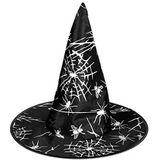 Relaxdays 10024295, magische heksen, puntige hoed met vliegen en spinnen, carnavalsaccessoire voor een tovenaarskostuum, 35 cm, zwart, unisex volwassene
