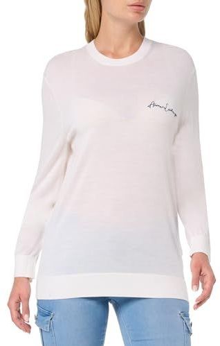 Armani Exchange Heren Merino Wool Mix Signature Logo Crewneck Pullover Sweater Sweater, off-white, L