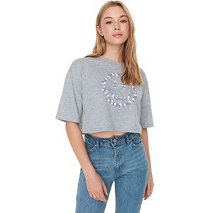 Trendyol Vrouwen Relaxed Basic Crew Neck Gebreid T-shirt, Grijs, XS