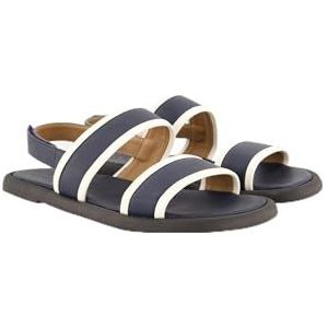 Ulla Popken Damesschoenen, lederen sandalen, klittenband, breedte H 836138, donkerblauw (dark blue denim), 39 EU Breed