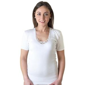 New Day Intimo Eccezionale – 3-pack dames onderhemden met korte mouw van 100% lichte katoen met kant of satijnen bies, Made in Italy (Kant/Wit, S)