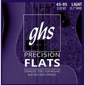 GHS Strings 3120 Middelgrote schaal, 4-snarige basprecisie-flats, roestvrij staal platgewonden, 90,2 cm wikkeling, licht (.045-.095)