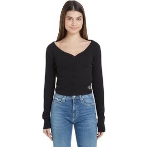 Calvin Klein Jeans Vrouwen Geweven Label Rib Ls Vest Andere Gebreide Tops, zwart, XL