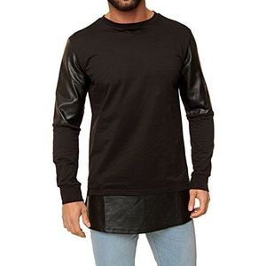 Urban Classics Sweatshirt voor heren, lange rits, imitatieleer, ronde hals, Blk/Blk, S