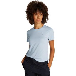 TOMMY HILFIGER Dames SLUB REG C-NK SS WW0WW44433, Blauw, XXS, Blauw (Breezy Blue), XXS