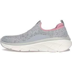 Skechers Dames D'LUX Walker 2.0 Bold State, grijs gebreid/roze trim, 6 UK, Grijze gebreide roze rand, 6