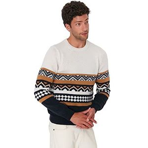Trendyol Heren Crew Neck Colorblock Slim Sweater Sweater, Ecru, L, Ecru, L