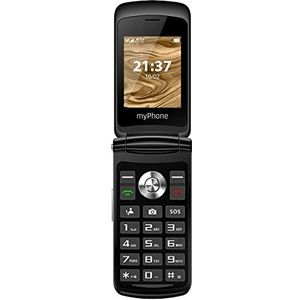 MP myPhone Waltz mobiele telefoon voor senioren, zonder abonnement, 2,4 inch display, inklapbaar, mobiele telefoon, grote toetsen, 800 mAh batterij, 2G, dual-sim, camera, zwart