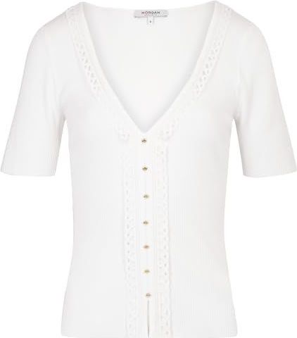 MORGAN - Trui - Off White - Viscose - V-hals - Korte Mouwen
