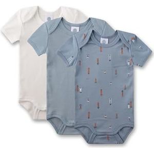 Sanetta Body korte mouwen (verpakking van 3) blauw | Hoogwaardige en duurzame body voor jongens van biologisch katoen. Inhoud: 3-delige set babybody, blauw, 56