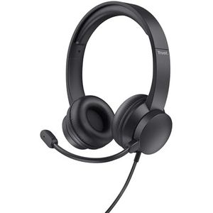 Trust Roha II On-Ear USB Headset met Microfoon, Lichtgewicht Koptelefoon, Verstelbare Hoofdband, Headphones met Kabel van 1.8 m voor PC Laptop Chat Thuiswerken Skype Zoom Teams - Zwart