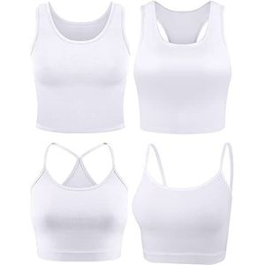 Boao 3 stuks lijfjes top crop tanktop, Wit/weelderige tuin, L