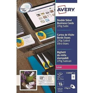 AVERY Zweckform C32026-25 Premium visitekaartjes, blanco (250 stuks, 270 g, 85 x 54 mm, aan beide zijden bedrukbaar, gesatineerd ultrawit, absoluut gladde randen, 25 vellen) om zelf te bedrukken op