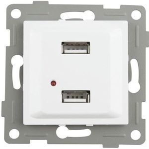 Witte dubbele USB-inbouwspot, modern design, eenvoudige installatie, ideaal voor het opladen van elektronische apparaten thuis of op kantoor.